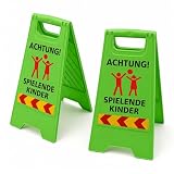 Cartello di avvertimento "Achtung Spielende Kinder", 2 pezzi, segnali di avvertimento, riflettenti e pieghevoli, segnaletica di pericolo, per strada, asilo e parco giochi