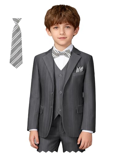 Image of Boy Suits Stripe Tuxedo Suit Set Complete Outfit Formal Wedding Party Wear Ring Bearer Outfit