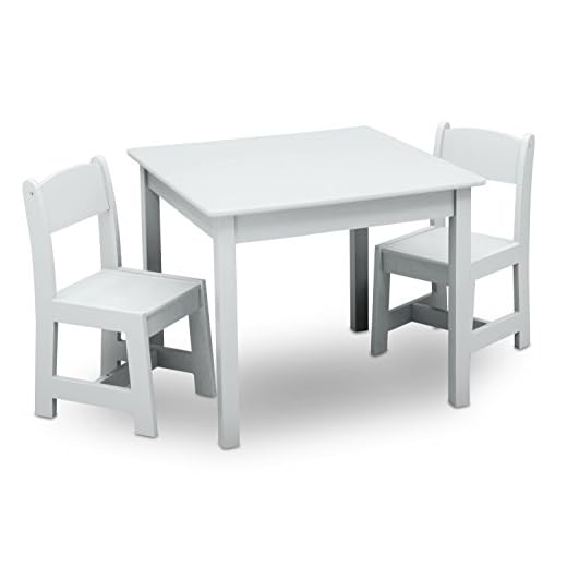 Delta Children MySize Kids Wood Table and Chair Set (2 Chairs Included) - Ideal for Arts & Crafts, Snack Time, & More - Greenguard Gold Certified, Bianca White, 3 Piece Set