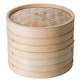 Lleve a casa el sabor del este: los vapores de bambú son un gran regalo para cualquier persona, puede usar el método de cocción más exquisito, cocinar la cocina auténtica china y asiática, solo la capa la comida lo puso en un vaporizador de bambú y lo puso en Una olla con agua hirviendo, este es el mejor método de cocción para una dieta saludable.