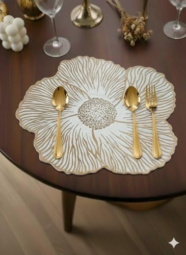 Image of Dakshya Industries PVC Waterproof Table Mat Combo Set of 7 | 6 Dining Placemats with 1 Decorative Runner Heat Resistant Washable