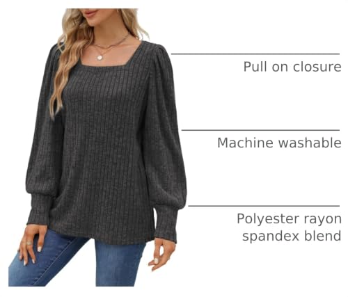 Image of WIHOLL Long Sleeve Shirts for Women Trendy Casual Square Neck Tops Lightweight Sweaters