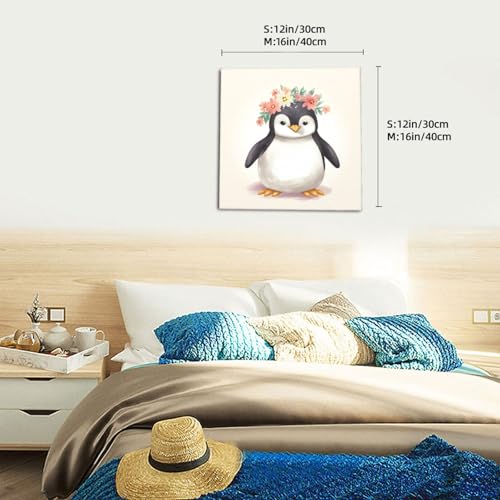 Tableau pingouin fleurs en toile tendue haute définition finition premium