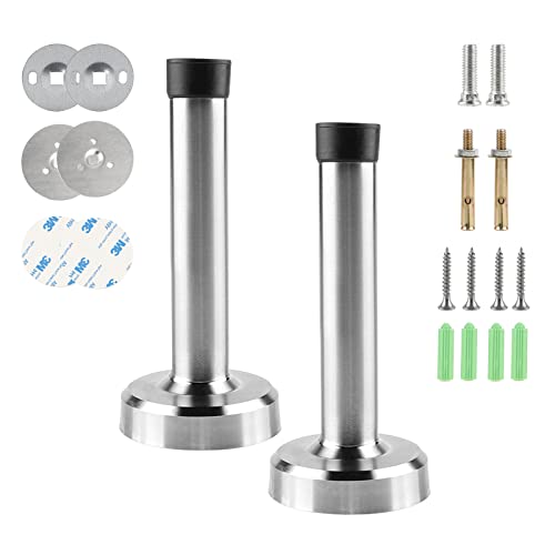 SWAWIS 2 Pezzi Fermaporta 12cm a Muro in Acciaio Inox Con Tampone di Gomma, 3 Tipi di Installazione