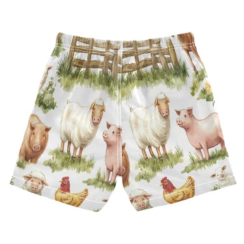 7t Boys Swim Trunks Cute Farm Animals on Grass Comfortable Swimsuit for Boys Water Shorts,S2
