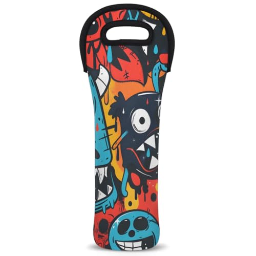 Neoprene Wine Tote Carrier Bag for Wine,Water, Champagne, Beer, Baby Bottles 15.6 x 5.1 Inches, Protective Wine Bag,Monsters