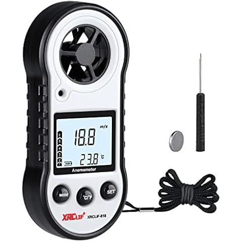 Digital Wind Speed Meter Anemometer, Handhled Wind Gauges Measuring Wind Chill Temperature Speed, Wind Meter Thermometer Gauge for Shooting Windsurfing Hunting Gray Cover