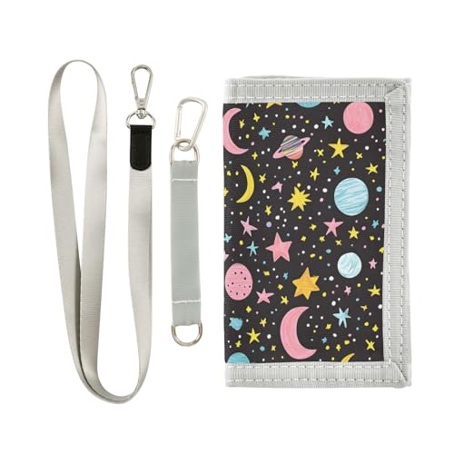 ALAZA Kids Wallets for Boys Girls Toddler Trifold Wallet Children Small Moon Star with Zipper Coin Pocket