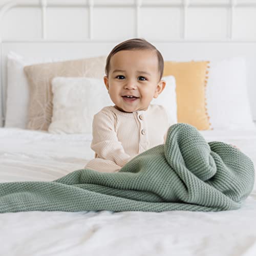 Image of Natemia 100% Organic Cotton Knitted Baby Receiving Blanket for Newborn, Infant & Toddler - Ultra Soft 30 inch x 40 inch Crib, Stroller & Nap Time Cover for Boys and Girls - Baby Cotton Blanket