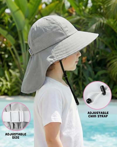 Image of Toddler Baby Sun Hat Kids Summer Beach Essentials Adjustable Beach Hats with Bucket Wide Brim for Boys Girls Age 0-14 Years