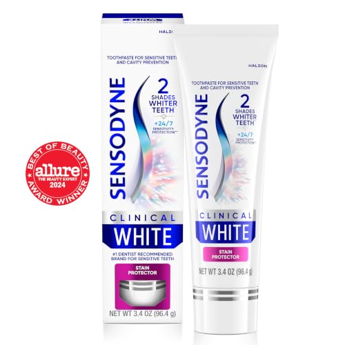 Image of Sensodyne Clinical White Toothpaste Clinically Proven Whitening for Sensitive Teeth, Stain Protector, 3.4 oz