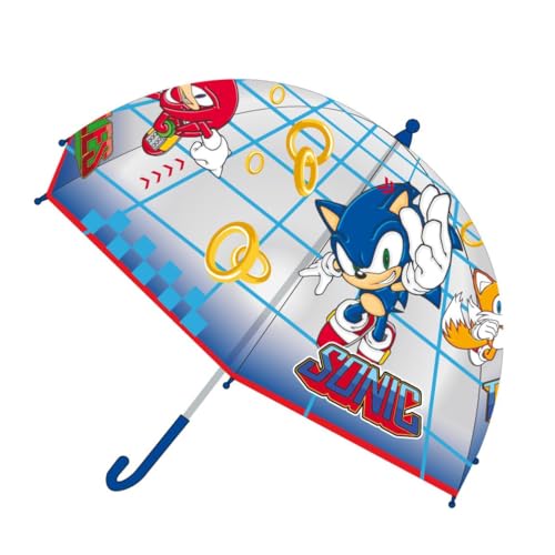 Paraguas de Burbuja de Sonic - Apertura Manual - Color Azul - Estampado con Sonic y sus amigos - Elaborado en 100% POE con Estructura de Fibra de Vidrio - Producto Original Diseñado en España