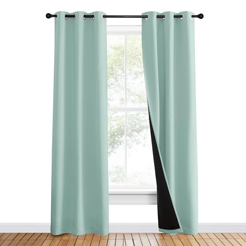 Image of NICETOWN Aqua Blue 100% Blackout Curtain Set, Thermal Insulated & Energy Efficiency Window Draperies for Guest Room, Full Shading Panels for Shift Worker and Light Sleepers, 37W x 80L, 2 PCs