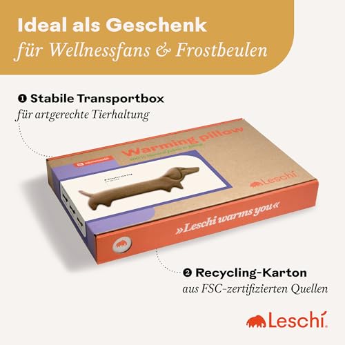 LESCHI Wärmekissen für Mikrowelle (52x20 cm), aus 100% Bio Baumwolle und Bio Weizen, Hund Braun, Körnerkissen, Nackenwärmer ideal als Wärmespender und zur Entspannung von Rücken Schulter Nacken Hals