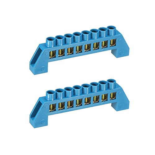 sourcing map Terminal Grounding Bar Screw Block Barrier Brass Strip 8 Positions Blue for Electrical Distribution Pack of 2