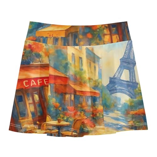 Paris Street Scene Cafes Tennis Skirts for Kids Floral Girls' Shorts Athletic Skorts Cheer Skirt 4t2