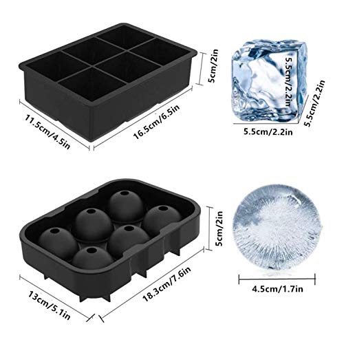 Baixinda Ice Cube Tray ijsbal Mould Large (2 Packs) Herbruikbare zwarte siliconen 6 gigantische ijsbal ijsblokjesvorm… - Afbeelding 3