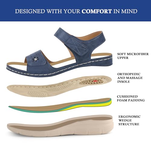 Image of JABASIC Women Comfortable Sandals Orthotic Walking Sandals Orthopedic Arch Support Sandals
