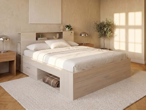 Miniatura 2 de DEKIT GRUPO RIMOBEL LANKA - Cama de matrimonio con almacenaje en cabecero y bajo cama - Natural - 95x149x218 cm