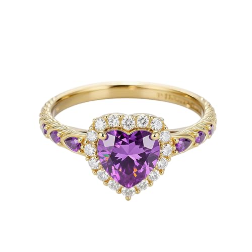 2ct Heart-Cut Natural Amethyst Engagement Ring Solitaire Purple Ring Solid 10k 14k 18k Gold Wedding Band Womens Engraved Promise Birthday for Women Wife