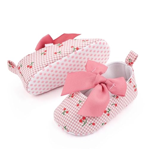 Little Girls Shoes 0 12M Infant Baby Flat Anti-Slip Rubber Sole Cute Plaid Cherry Toddler Wedding Princess Shoes4