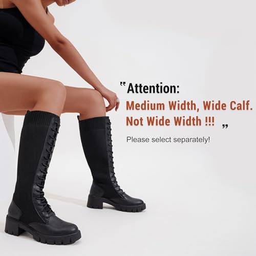 Image of Vepose Women's 953 Knee High Combat Boots Chunky Platform Heel, Lace Up Gothic Punk Work Boots for Dresses and Jeans