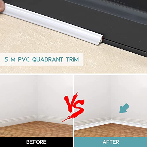 image for PVC Quadrant Trim, CAEEKER 5 Meters Tile Trim Caulk Strip Molding Trim
