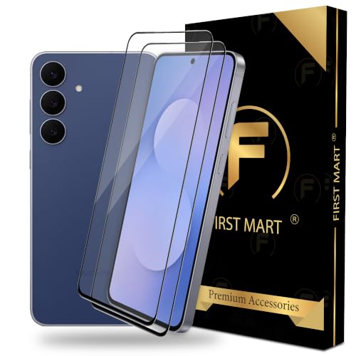 Image of FIRST MART Tempered Glass Screen Protector for Samsung Galaxy S25 FE - Full-Glue Screen Guard, 3D Edge to Edge, HD Clear, Bubble-Free, Case-Friendly, Black, Pack of 2