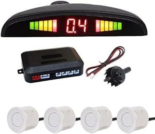 Car Parking Sensor LED Light Sound Alert Waterproof Rear Radar System 4 Parking Assist Sensors for All Cars - (White) - by KaberTrade