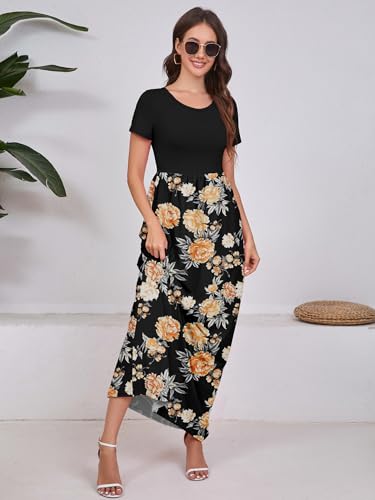 Image of DEARCASE Maxi Dress for Women Short Sleeve Casual Summer Loose Plain Comfy Long Dresses with Pockets