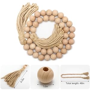 Wood Bead Garland with Tassels,48in Beech Wooden Decorative Beads Home Decor,Rustic Farmhouse Prayer Boho Beads Garland for Tiered Tray Coffee Table Bookshelf Mantel Decor Wood Bead Garland with Tassels48in Beech Wooden Decorative Beads Home DecorRustic Farmhouse Prayer Boho Beads Garland for Tiered Tray Coffee Table Bookshelf Mantel Decor