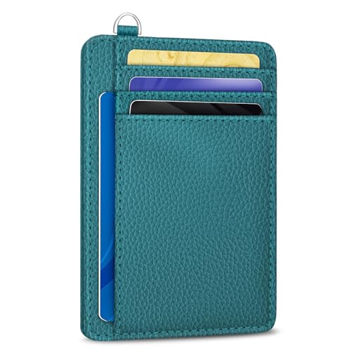 Image of Yonlevres Credit Card Holder for Women Slim RFID Blocking Wallet Small Blue | Front Pocket, Handy, RFID Blocking, Woman Girls Ladies Gifts, D-ring for Keychain,Thin Mini Card Case, ID Window, PU Leather