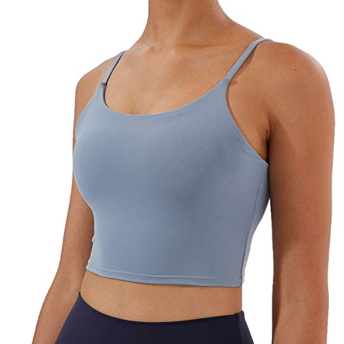 Image of Women's Strappy Stretch Sports Bra Longline Yoga Tank Top Fitness Bra Workout Camisole Crop Tops for Teen Girl