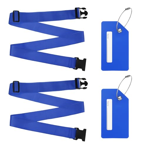 Image of M METERXITY 2-Sets Luggage Straps TSA Approved, Travel Straps for Luggage Suitcase Tags Set, Adjustable Suitcase Belt [Dark Blue]
