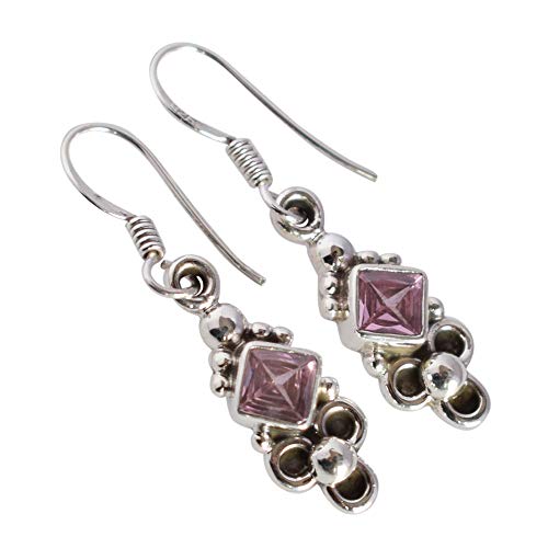 Boucles d'oreilles crochet poisson argent 925 et quartz rose facetté d'exception
