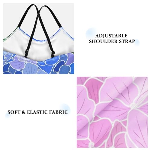 Girls One Piece Swimsuits Blooming Hydrangea Flowers Pattern Sport Halter Swimwear Beach Bathing Suit,9-10T3