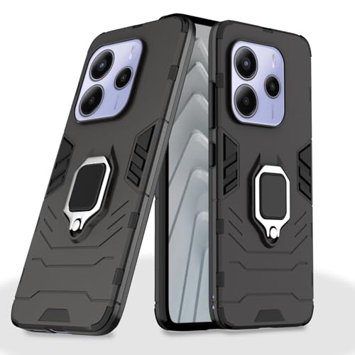 Image of Pikkme D5 Tough Armor Bumper Case | 360 Protection Case | Ring Holder Stand Back Cover for Redmi Note 14 5G (Black)
