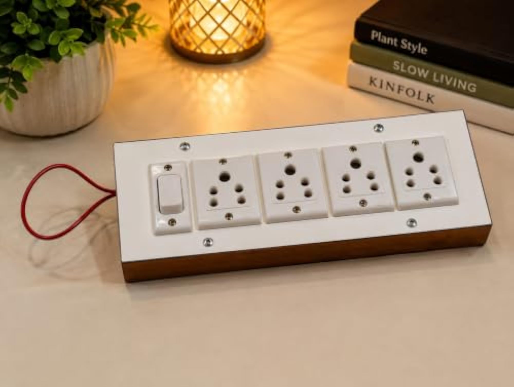 6A Wooden Extension Board, 4 Socket & 1 Switch