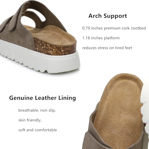 Genuine Leather Platform Sandals for Women 2025 - Soft Comfortable Memory Foam Insole Chunky Womens Wedge Sandals with Cork Footbed4