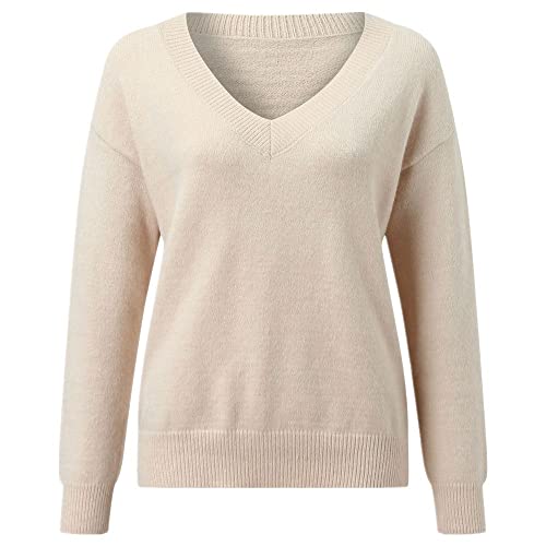 NP Cashmere Sweater Casual Bottom Feminino Manga Feminina, Bege, XX-Large