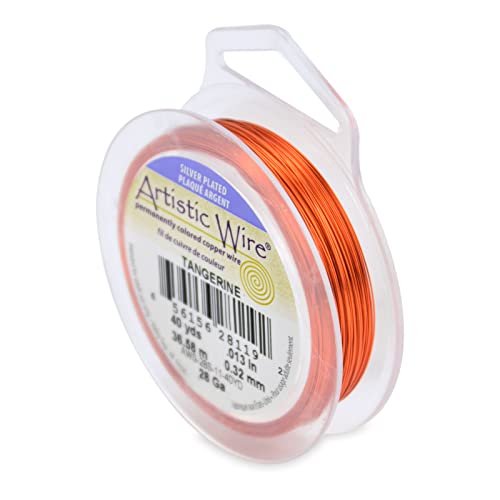 Image of Artistic Wire, 28 Gauge Silver Plated Tarnish Resistant Colored Copper Craft Jewelry Wrapping Wire, Tangerine, 40 yd