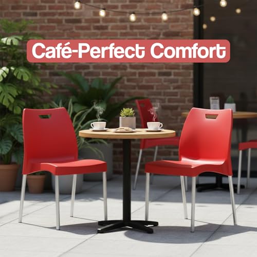 Image of IAFA FURNITURE Munch Plastic Chair| Living Room, Bed Room, Kitchen, Office Room, Outdoor| (Red, Set of 2) (Red, Set of 2)