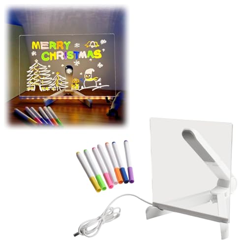 HDGYUA Tavolo da Disegno a LED Lavagna for Appunti a LED con Colori Lavagna for messaggi in Acrilico illuminata Tavolo da Disegno Illuminato a LED con Supporto Regolabile e 7 Penne(Large(12inches))