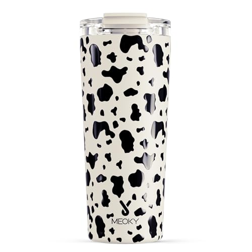 Meoky 710 ml Travel Coffee Cup with Leak Proof Lid, Stainless Steel Insulated Coffee Mug, Keeps Hot for 8 Hours or Cold for 24 Hours, Fits in Car Cup Holder (Cow)