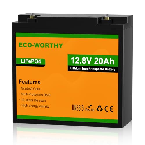 ECO-WORTHY Lithiumbatterie 12V 20Ah mit BMS Schutz,LiFePO4 12V 20Ah für Trolling-Motoren,Boote,Elektrische Rollstühle,Wohnwagen