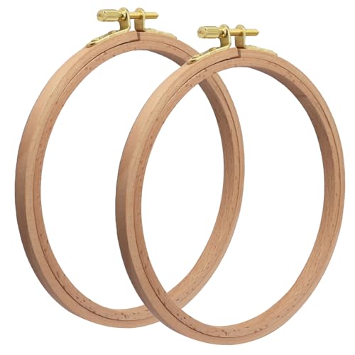 suiwotin 2pcs 6 Inch Embroidery Hoop - Beech Wood Cross Stitch Hoop Frame with Adjustable Brass Screw for Hand Embroidery & Display