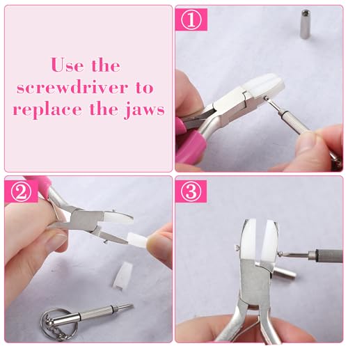 Image of Mini Flat Nose Pliers for Jewelry Making with 2 Replacement Tips, Parallel Pliers 3 Inches Soft Jaw Plier with Consistent Grip Wire Straightener for Beading, Looping, Gripping, Shaping Wire