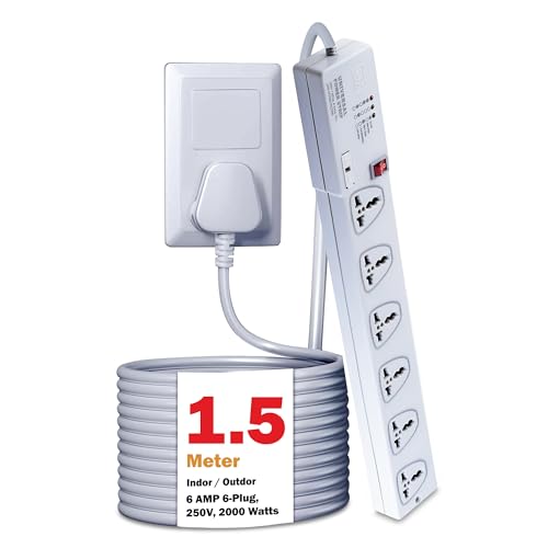 Image of MX 6 Outlet Power Strip with Universal Socket 1.5m Extension Cord International Sockets Master Switch with Multi-Plug Socket Extension Board for Home & Office -5 Amp