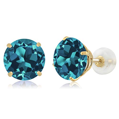 Gem Stone King 14K Yellow Gold 8MM Round Gemstone Birthstone Stud Earrings | Gold Earrings For Women Men