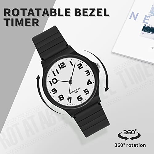 Reloj analógico de cuarzo findtime para mujer con esfera blanca y negra 3